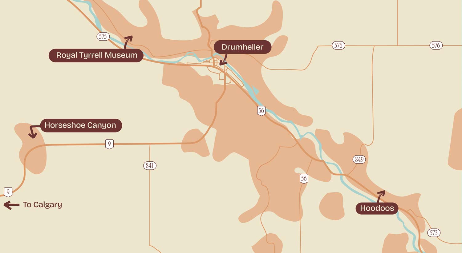 canadian badlands map in monotone oranges